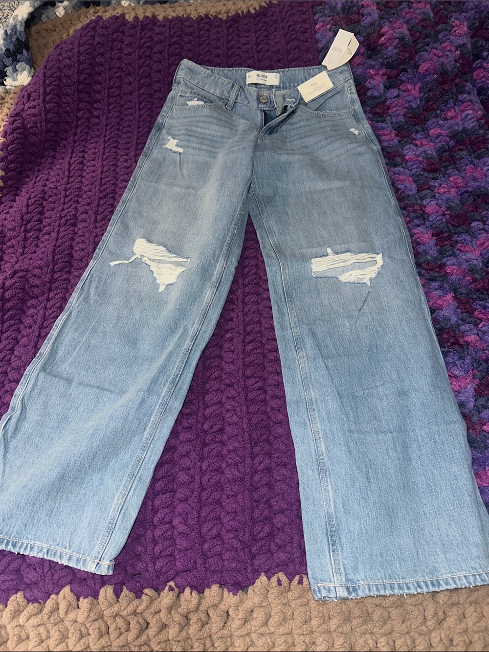 Hollister Light Blue Distressed Wide-Leg Jeans